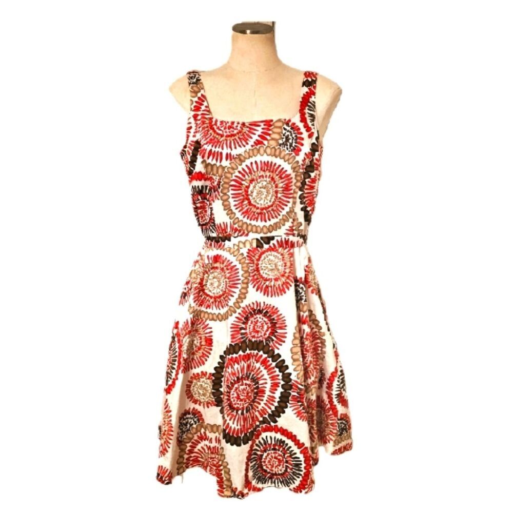 Vtg Fit Flare Dress Sz 6 Colorful Indie Art Trad Wife Classic Rockabilly Retro